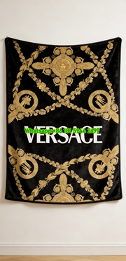 Versace Black and Gold Medallion Pattern Flannel Throw Blanket IMG_1461